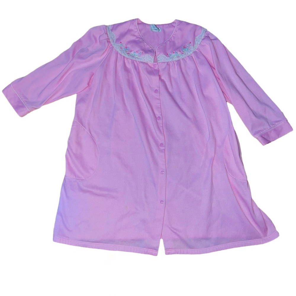 Womens Jasmine Rose Long Sleeve Pink Floral Knit Snap Robe Plus Size 3X